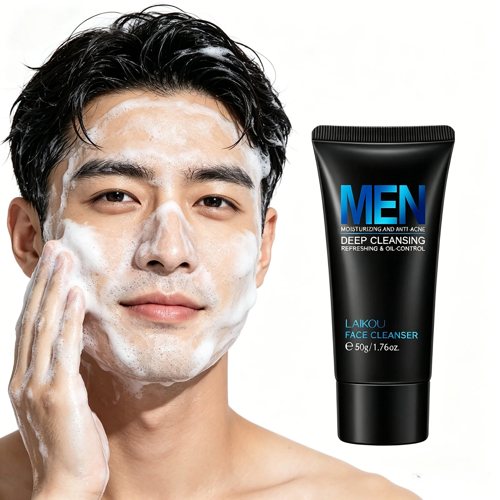LAIKOU Men Facial Wash 50g Oil Control Refreshing Deep Clean Moisturizing Gentle Cleanser For Men Oily Skin Daily Skincare