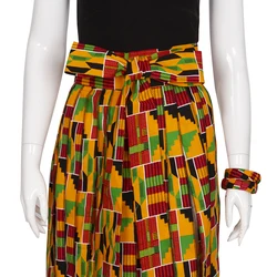 African Dresses Women Kente Fringe Belt Skirt  Matching 5 Bracelets 1 Pair Round Drop Earrings Dance Carnival Costume Wyb792