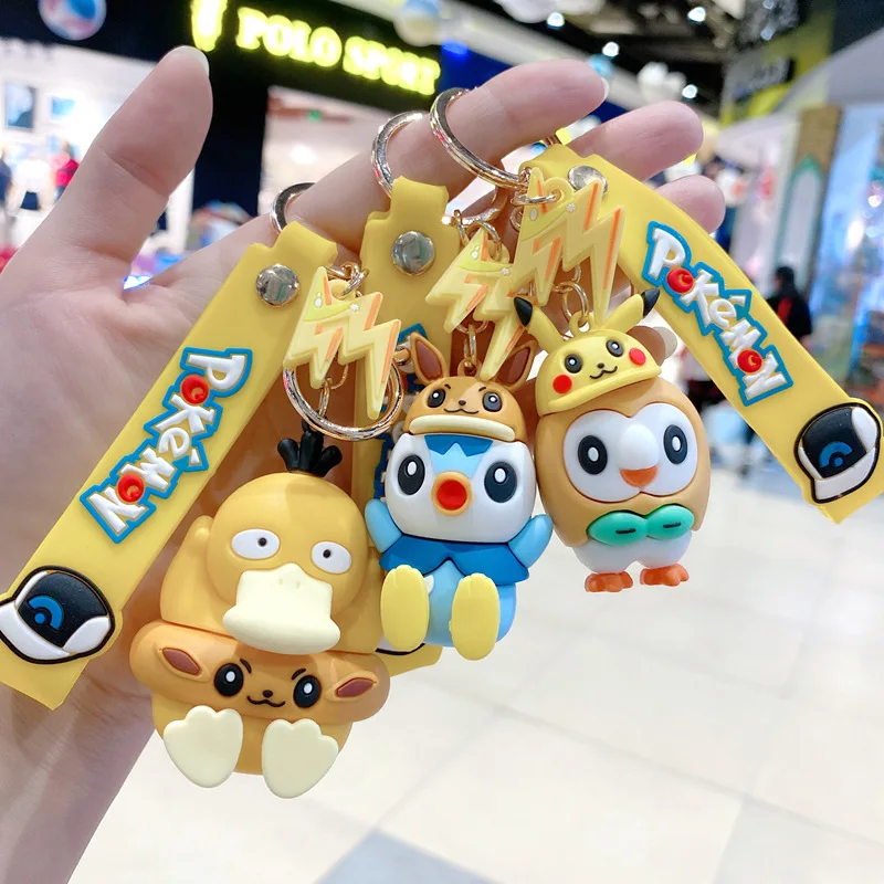 Pokemon Pendant Pikachu Psyduck Cosplay Eevee Key Chain Cartoon Figure  Accessory Keyring