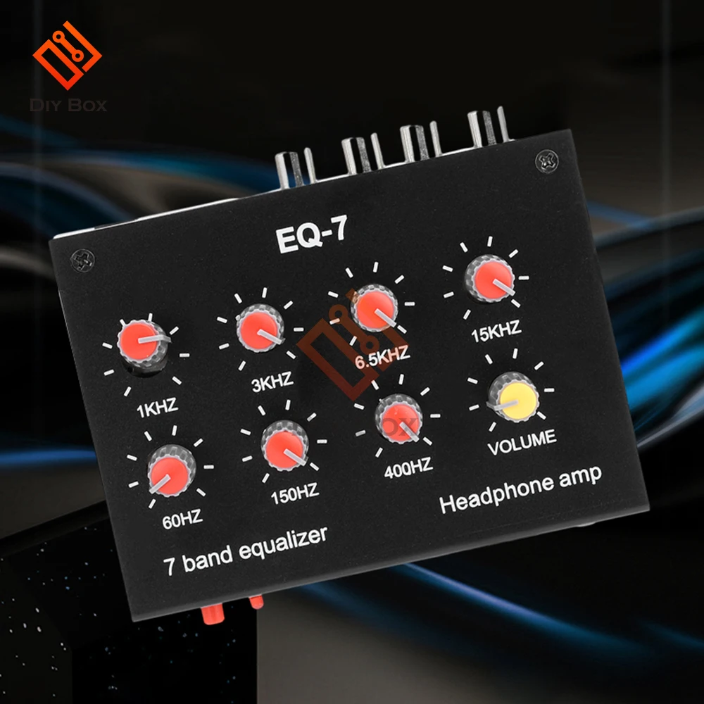 EQ-7 Audio Signal Preamplifier, Headphone Amplifier, 7 Band Equalizer, Ajustar High School, Bass Sound, Telefone, Computador, DC US Plug