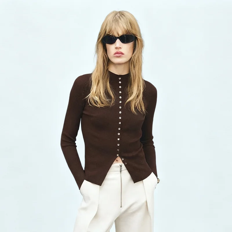 

Casual Slim Fit Knitted Cardigan Soft Buttons Versatile Trend Female Tops Vintage Designer Stylish Chic Women's Fall Inner Wear