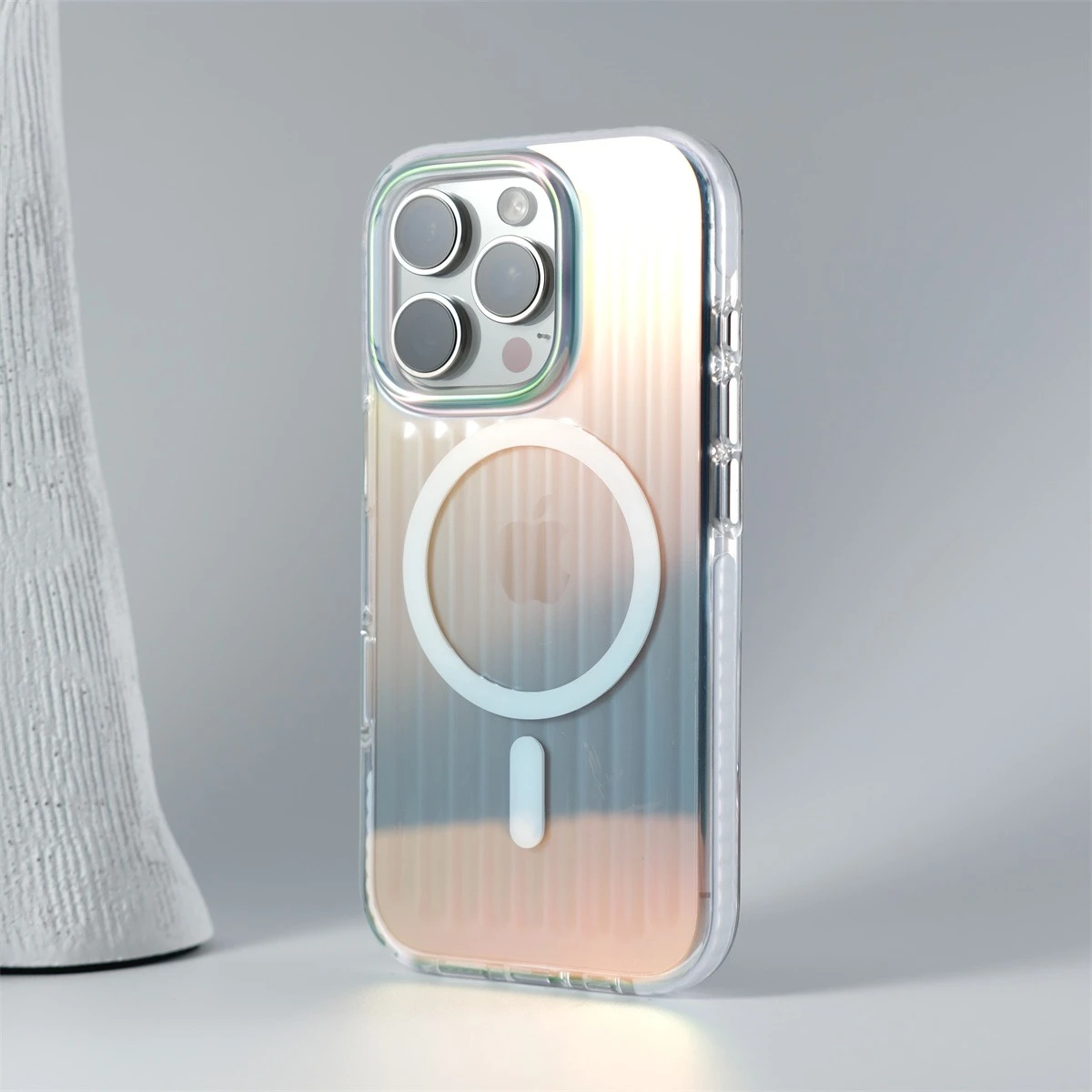 Gradient Laser Corrugated Magsafe Case For iPhone 16 Pro Max Luxury Wave Transparent Hard PC Back Magnetic Cover for iPhone16 image 6