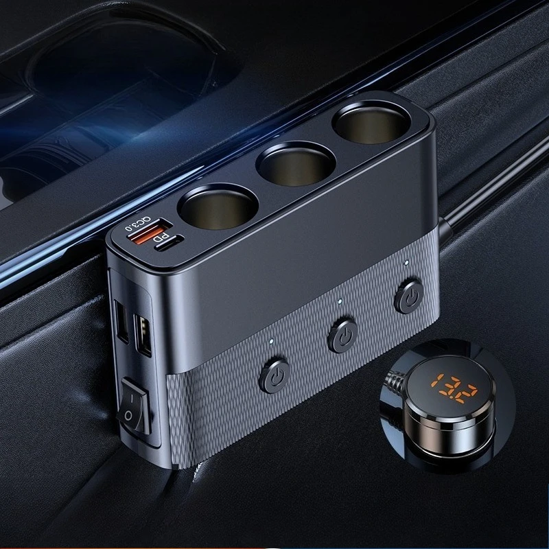 

For Car 3-Way Cigarette Lighter Splitter 127W Multi-Function PD 30W QC3.0 Fast Charging Car Charger Adapter Auto Accessories