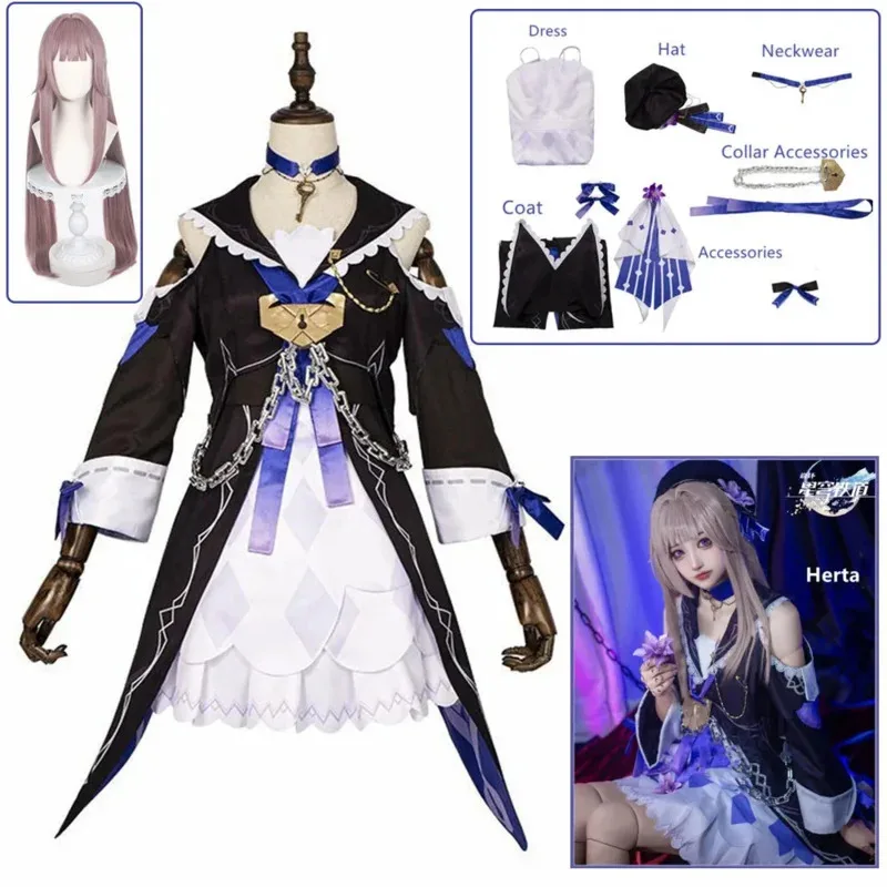 Sky02 أنيمي لعبة هونكاي: ستار السكك الحديدية هيرتا تأثيري حلي أنيقة جميلة لوليتا فستان موحد هالوين حفلة لعب الأدوار Clot88Li