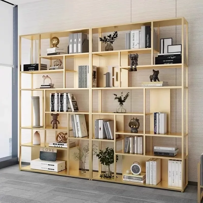 Wrought Iron Office Partition Bookshelf Creative Floor Storage Rack Display Cabinet for Home Decor