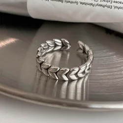 925 Sterling Silver Rings For Women Simple Vintage Handmade Adjustable Finger Wheat Ring Fashion Band Female Bijoux Gift