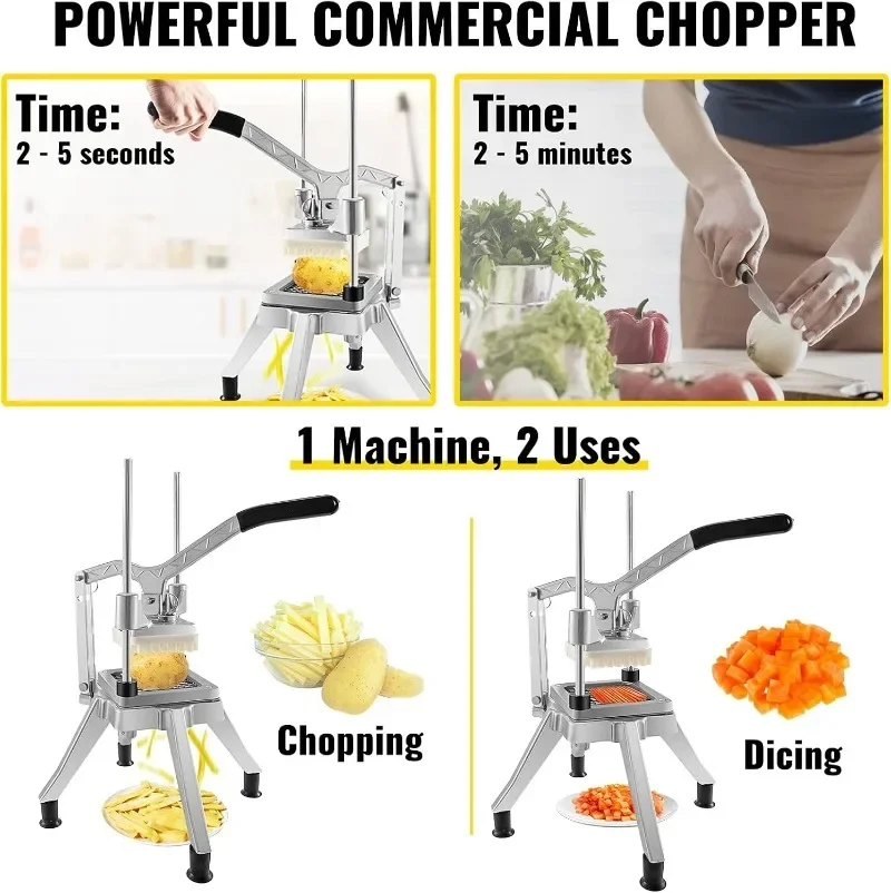 Commercial Vegetable Chopper w/ 4 Replacement Blades, Stainless Steel French Fry Cutter Potato Dicer & Fruit Slicer