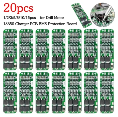 BMS 3S 20A 1-20pcs 3S 20A Li-ion Lithium Battery 18650 Charger PCB BMS Protection Board 12.6V 59x20x3.4mm Li-ion Battery for Drill Motor