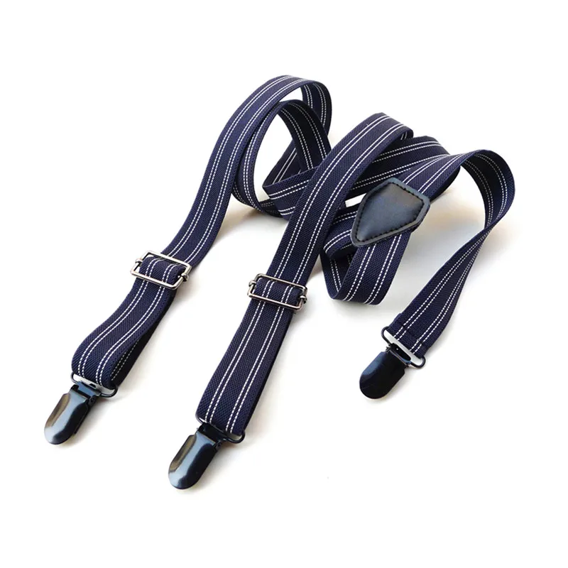 

Deep blue striped men's suspender Three black clips 2.3cm wide British elastic suspenders for men and women strap