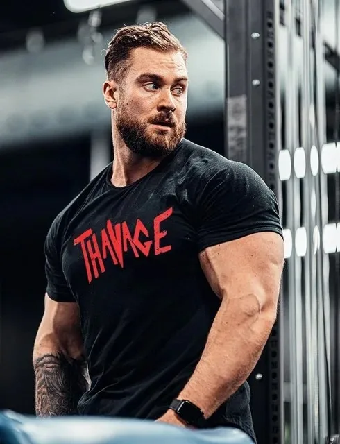 

Fitness Thavage Shirt Men Running Sports Loose Oversized T-shirt Short Sleeve Cotton Summer Men's Bodybuilding Workout Top Men's