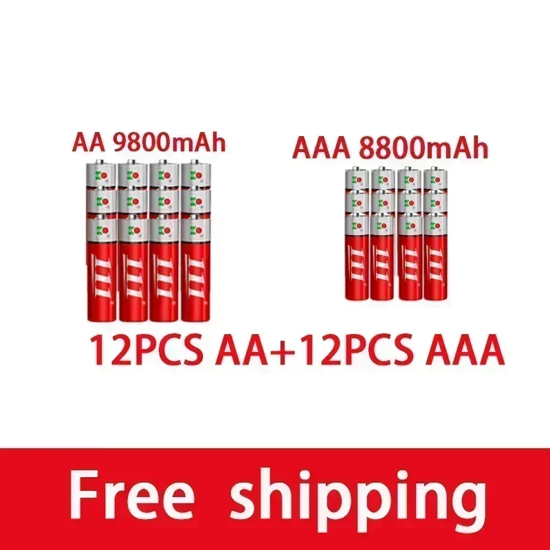 AAA + AA rechargeable AA 1.5V 9800mah - 1.5V AAA 8800mAh alkaline battery flashlight toy watch MP3 player, free delivery