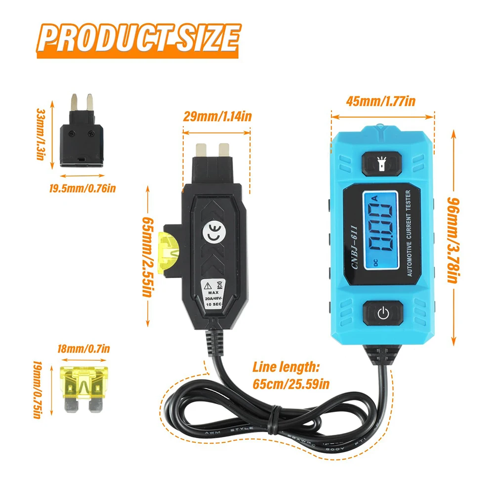 

Car Circuit Tester Automotive Current Tester Blade Fuse Max 48V Circuit Measure Amp Fuse Buddy Automotive Blade Checker