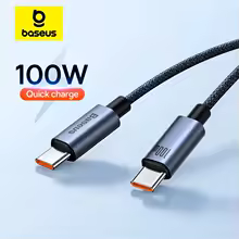 Baseus Cabo USB C para tipo C 100W para iPhone 16 15 Plus Pro Max PD Cabo de carregamento rápido para Macbook Xiaomi Samsung