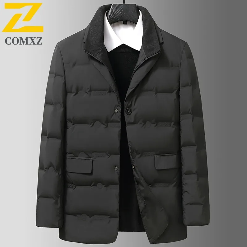 

COMXZ Mens Down Jacket 2025 Hooded Commute Office Lightweight Puffer Coat Fashion Urban Style Thicken Warm Winter Jackets