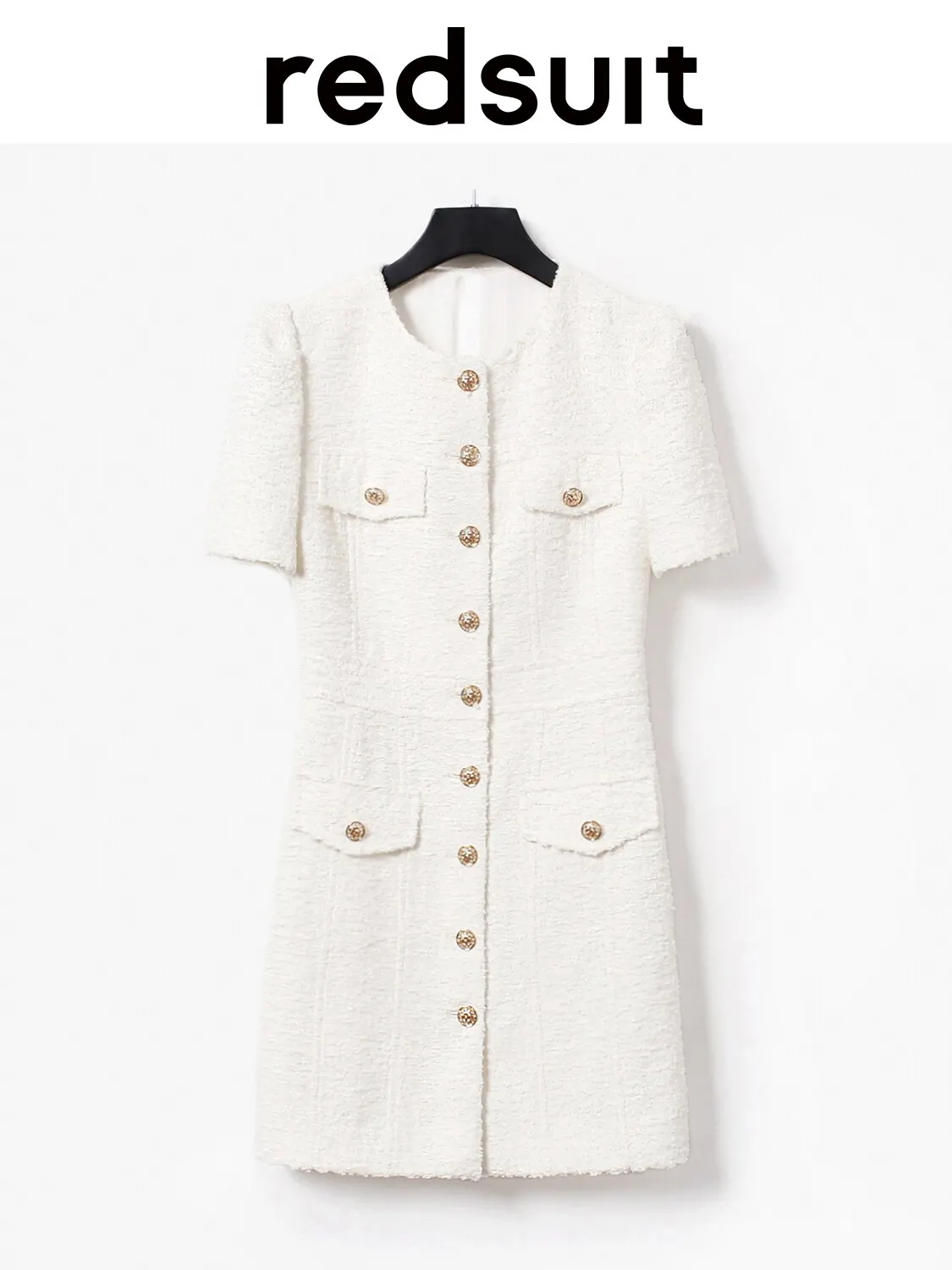 New Advanced thin tea break dress short sleeved single row gold buckle A-line summer Custom size