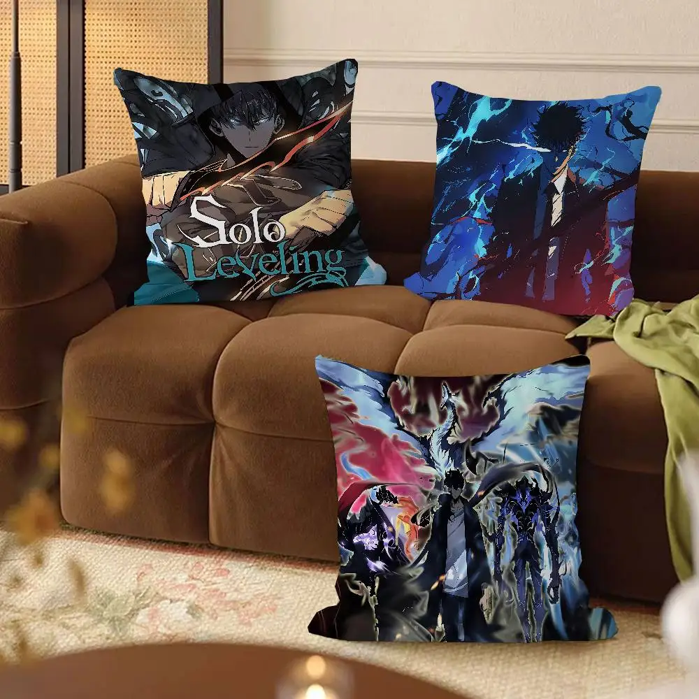 

Anime S-Solo Leveling Pillow Covers Cartoon Sofa Decorative Home Double-sided Printing Short Plush Cute Cushion Cover