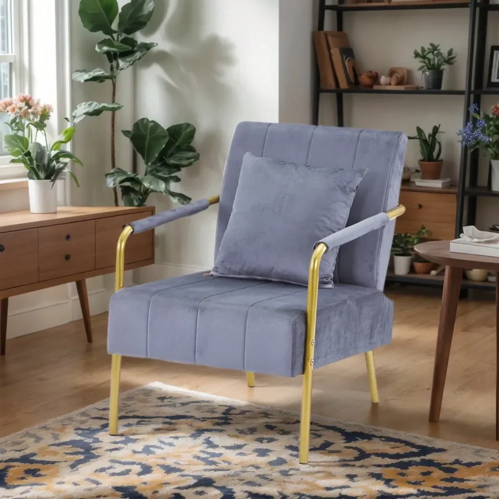 

Accent Chair Luxurious Velvet Couch With GoldTone Metal Arms Legs For Living Room, Home Office Studio