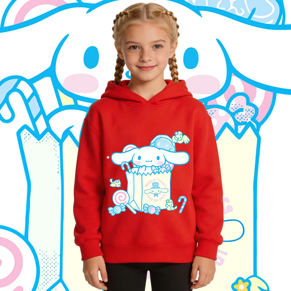 

Флисовая толстовка с принтом Cinnamoroll Magical Sweets для мальчиков и девочек, теплый осенне-зимний пуловер, детская толстовка, повседневная одежда