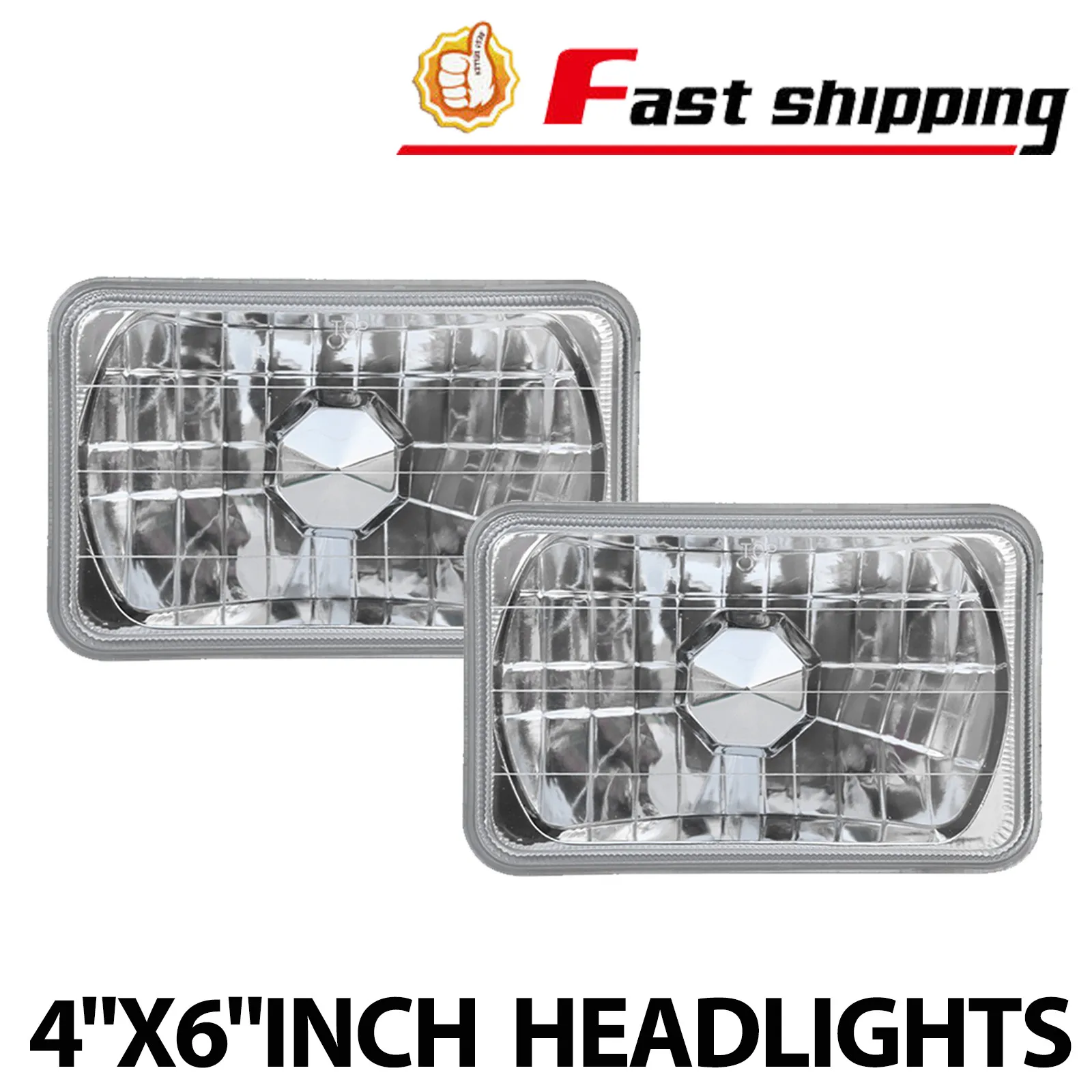 

4x6"Inch Clear Lens Diamond Cut Chrome Crystal Semi Sealed Beam Headlight Lamps