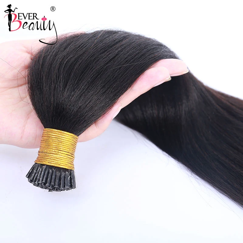 Coarse Yaki Straight I Tip Microlinks 100% Human Virgin Hair F Tip Hair Extensions Weave Bundles Brazilian Black Ever Beauty