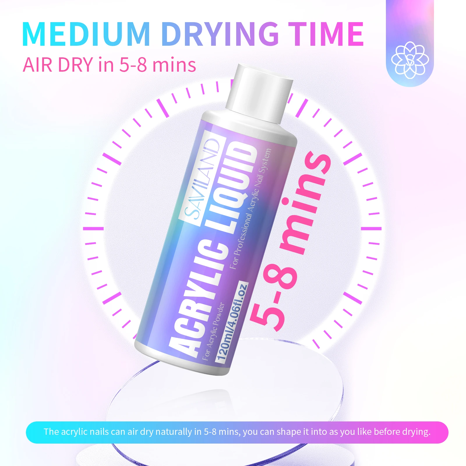 SAVILAND 120ml Monomer Akrylowy Płyn do Paznokci Akrylowych do Proszku Akrylowego do Aplikacji Paznokci Akrylowych Przedłużanie Paznokci Rzeźbienie Paznokci Zestaw Startowy