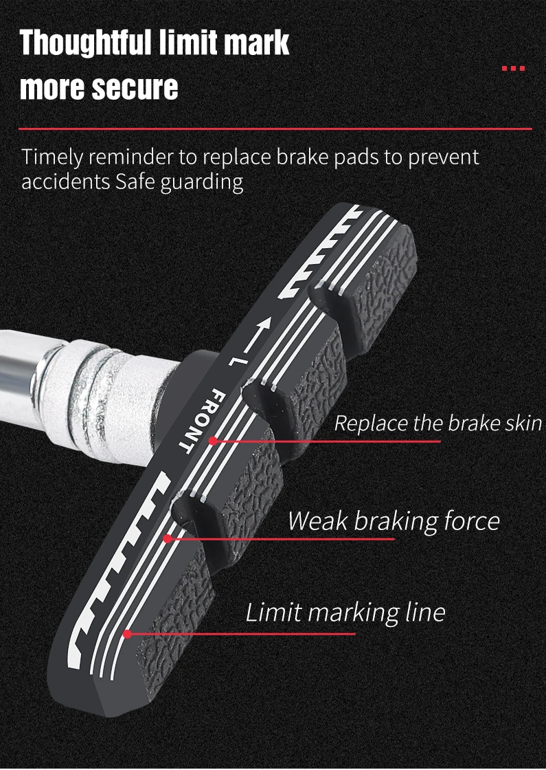 LEBYCLE MTB Rennrad V-Brake-Bremsbeläge Fahrrad-Bremsbacken 70mm 73mm Gewinde für Linealzugbremsen Alle Wetterbedingungen Geräuscharm – Detail 5
