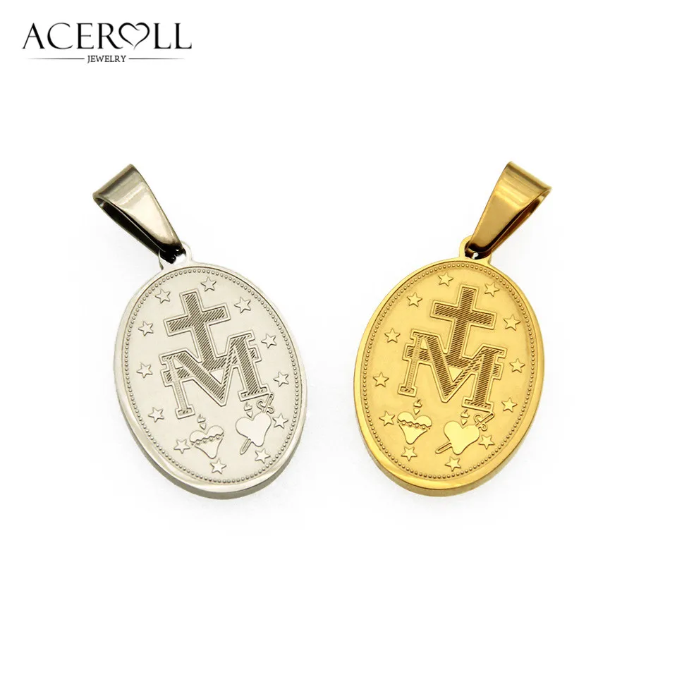 ACEROLL Stainless Steel Catholic Pendant of Miraculous Medal For Christian Virgin Mary