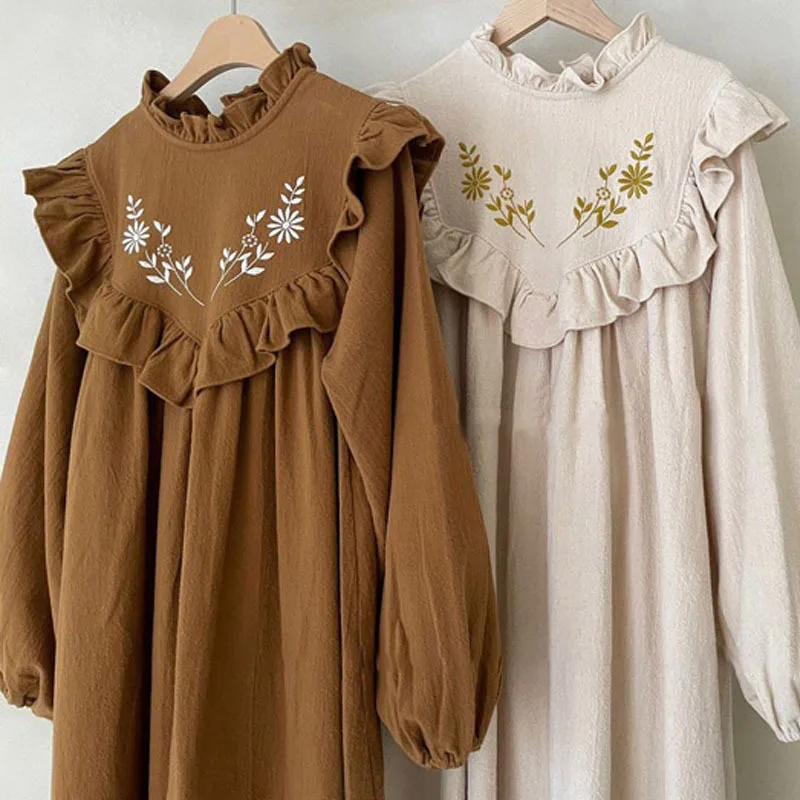 Spring Autumn Dress Family Matching Clothes Solid Mother Daughter Long-sleeved Soft Cotton Dress Women Dress Girl Birthday Dress