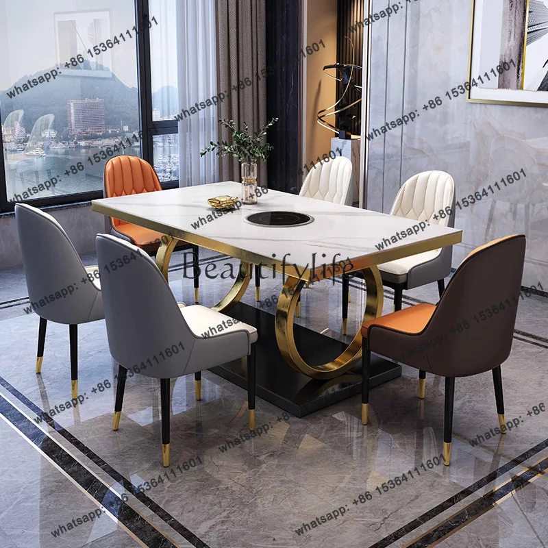 PG light luxury rock slab dining table small household dining  simple induction cooker square table