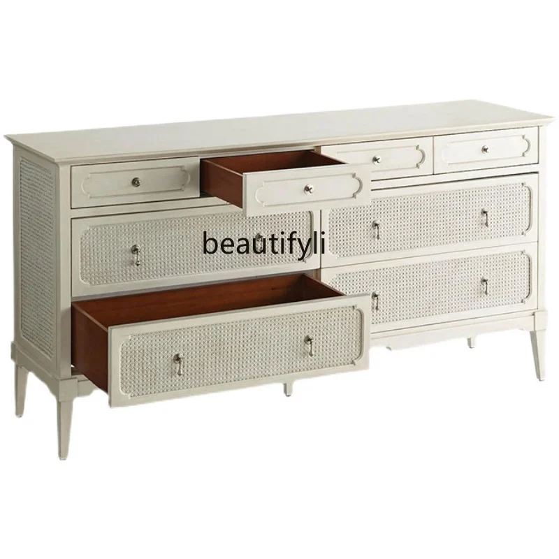 

Nordic Modern Solid Wood Chest of Drawers American Storage Light Luxury Minimalist Living Room Rattan Curio Cabinet