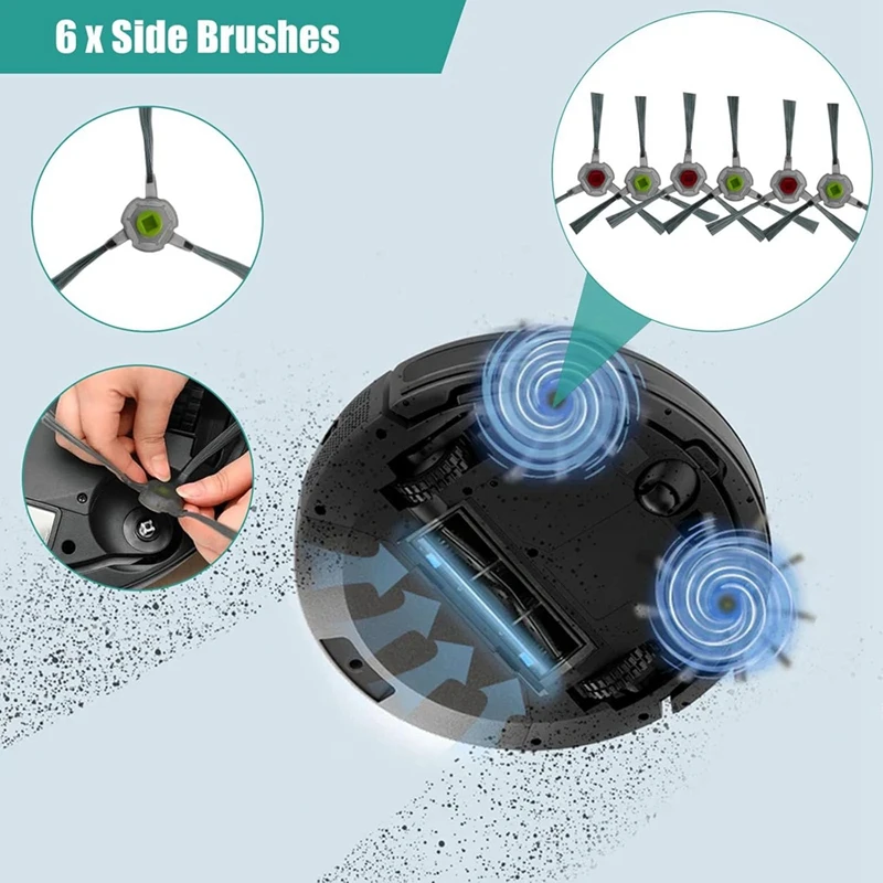 ABUD For Airrobo P20 Robot Vacuum Parts, 6 Side Brushes 4 Hepa Filter 1 Roller Brush 1 Clean Brush, Vacuum Cleaner Replacement
