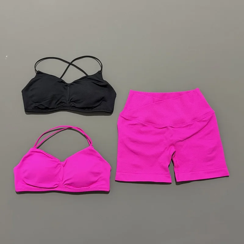 2 قطعة رؤية الصالة الرياضية مجموعة النساء اليوغا المحاصيل الأعلى عالية الخصر Scrunch سلس السراويل حمالة صدر رياضية الرياضة البدلة الرياضية تجريب مجموعة