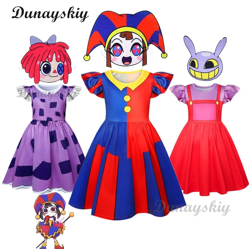 2024 Anime Pomni The Amazing Digital Circus Cosplay Costume Children Jumpsuit Halloween Suit Purim Kids Costume Cartoon Cos