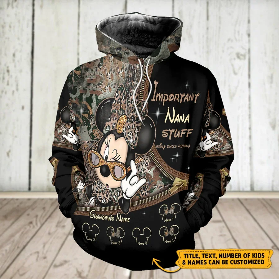 MINNIE MOUSE, IMPORTANT GRANDMA STUFF, MAINLY SNACKS ACTUALLY HOODIE - PERSONALIZED DISNEY 3D PRINT HOODIE Zipper HOODIE