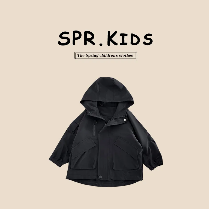 Boys Autumn Jacket 2024 New Korean Style Children Storm Jacket Spring and Autumn Children Boys Autumn Black Jacket