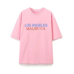 Tangada Women Pink Letter Print 85% Cotton T Shirt Oversized Short Sleeve Female Loose Shirt Wear Top 6H0282