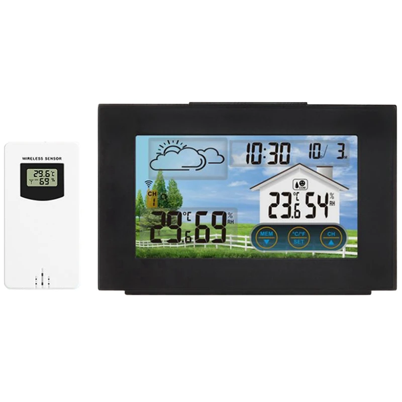 

Weather Station Contact Screen Wireless Indoor Outdoor Temperature Humidity Meter Digital Alarm Clock 1-3 Sensor