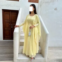 Msikoods Elegant Yellow Chiffon Prom Dress Embroidery Scoop Neck Special Occasion Dress Arabic Evening Dress robes de soirée