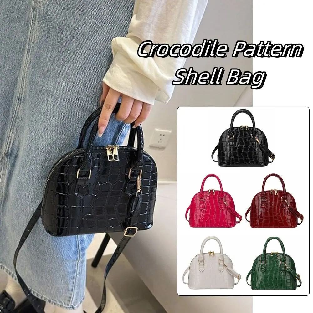 Vintage French Style Crocodile Pattern Shell Bag PU Leather Mini Shoulder Bag Versatile Handheld Women Handbags Travel