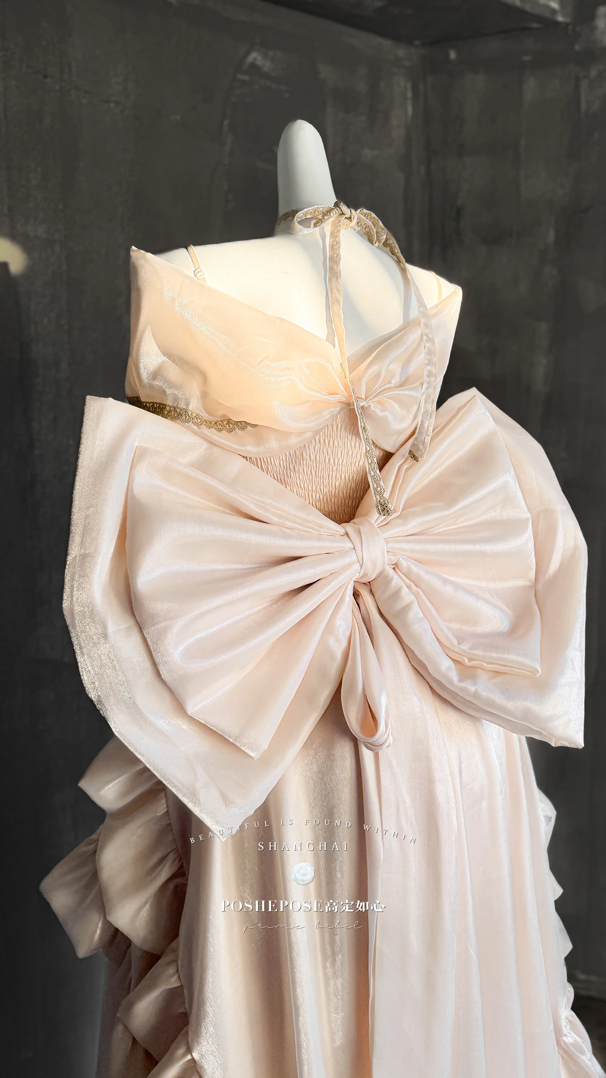 高品質重工業ゴールド妖精ドレス女性スリムフィットエレガントなビッグリボントレーリング Lo ドレス女性の花のウェディングドレス