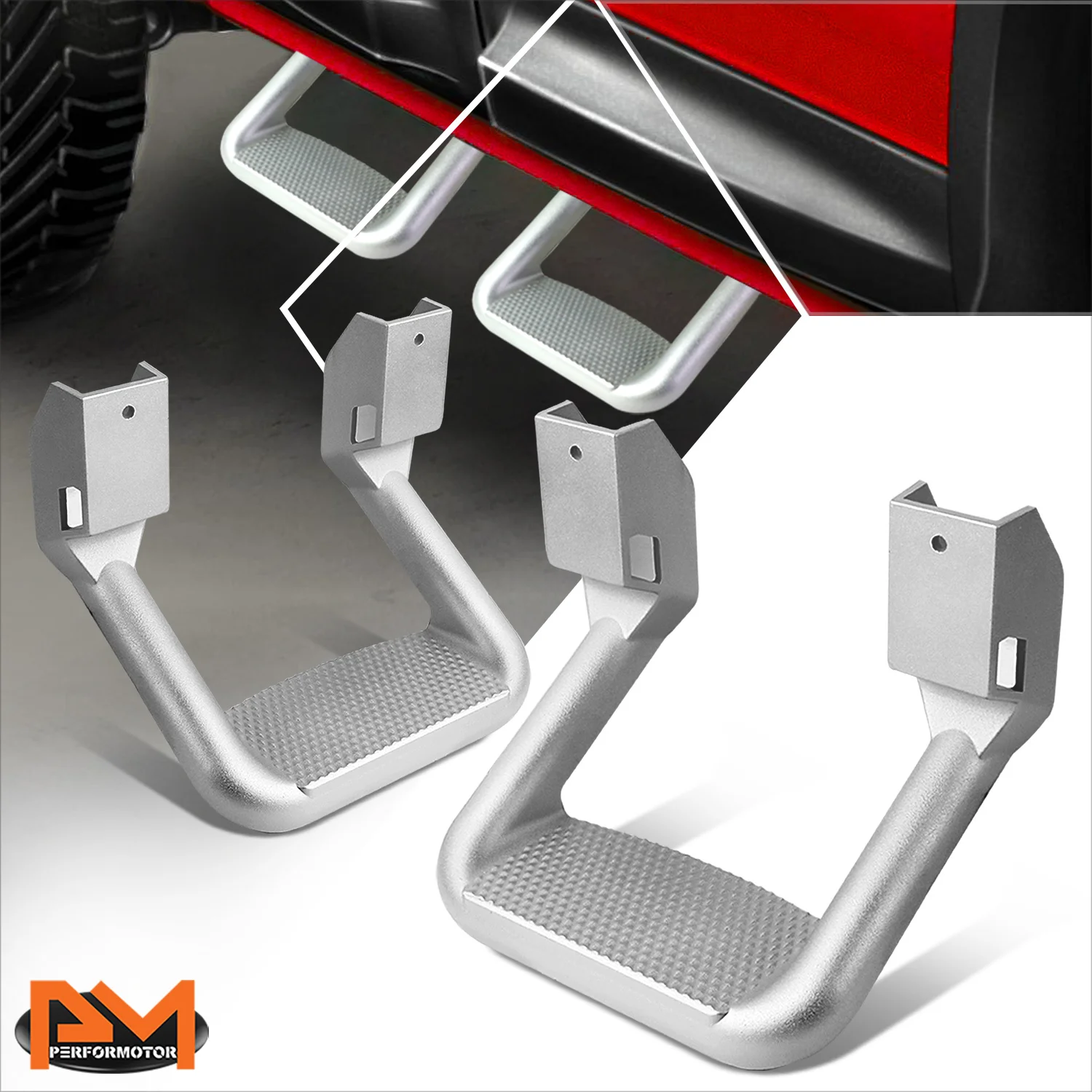 

Pair Aluminum Side Steps Universal Side Step for Chevy GMC Dodge Pickup Trucks SUVs, 11"L x 6"H x 12"W, Silver