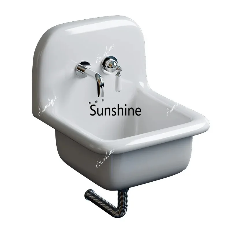 Imitation Cast Iron Ceramic Hanging Basin, Washing Dishes, Washing Hands and Face, Retro Sink Wall Hanging Table, Double Use