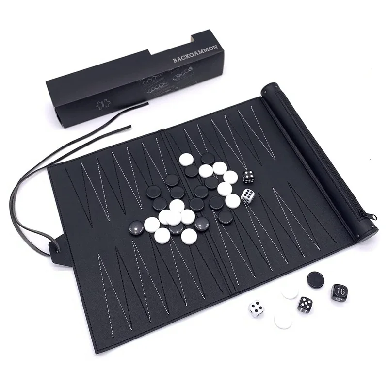 Roll Up Backgammon Sets Portable Travel Board Games Set For Adults And Kids Folding Portable PU Leather Classic Chess Board