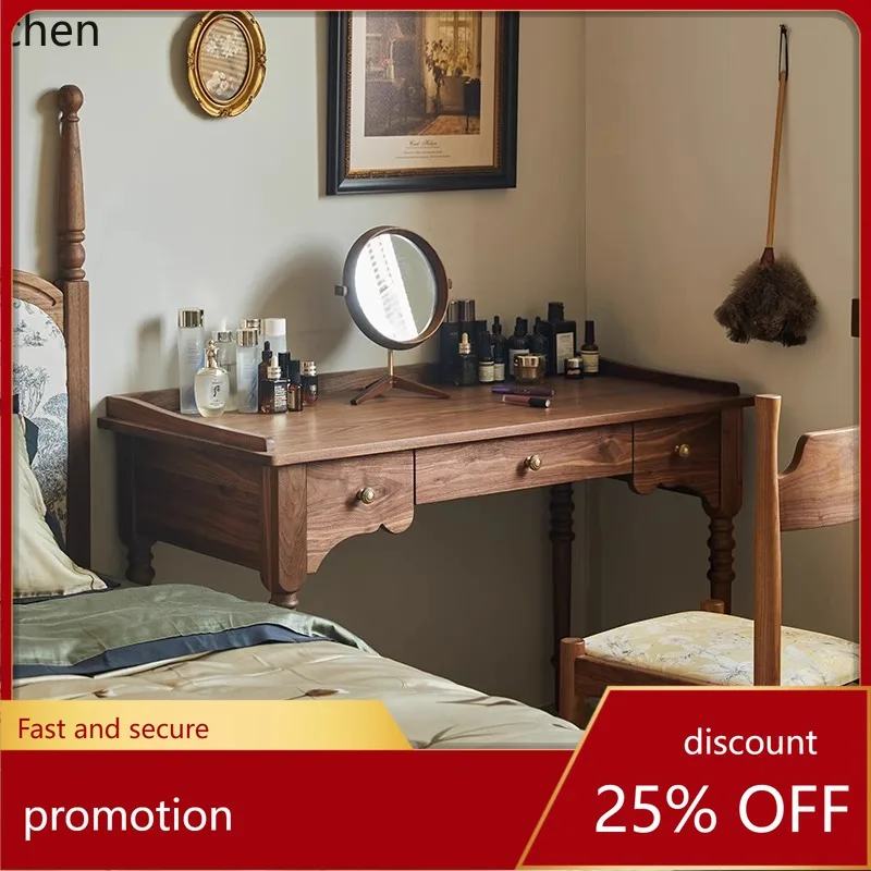 

HXL retro dresser desk integrated study writing table solid wood makeup table