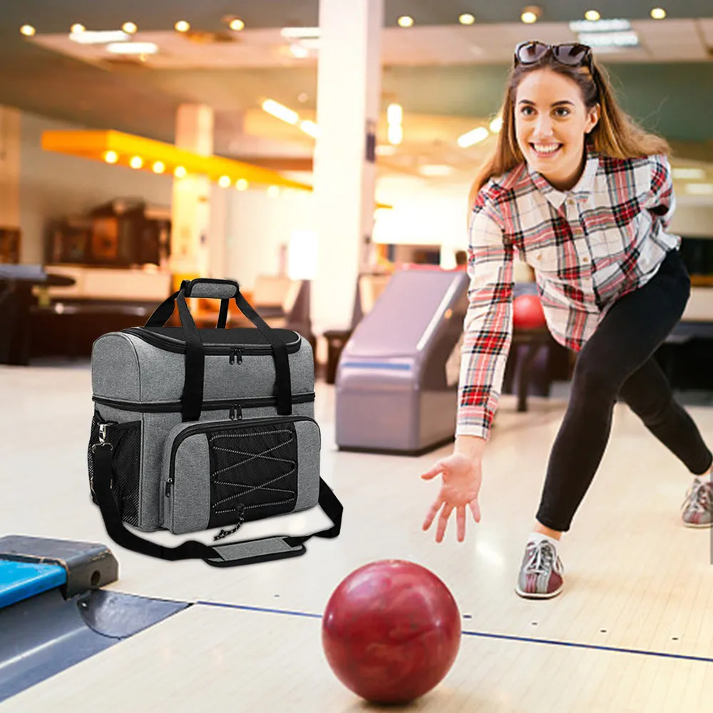 Bowling Bag for 2 Balls Portable Bowling Tote Bag with Padded Ball Holder for Double Ball and Pair of Bowling Shoes up to Mens