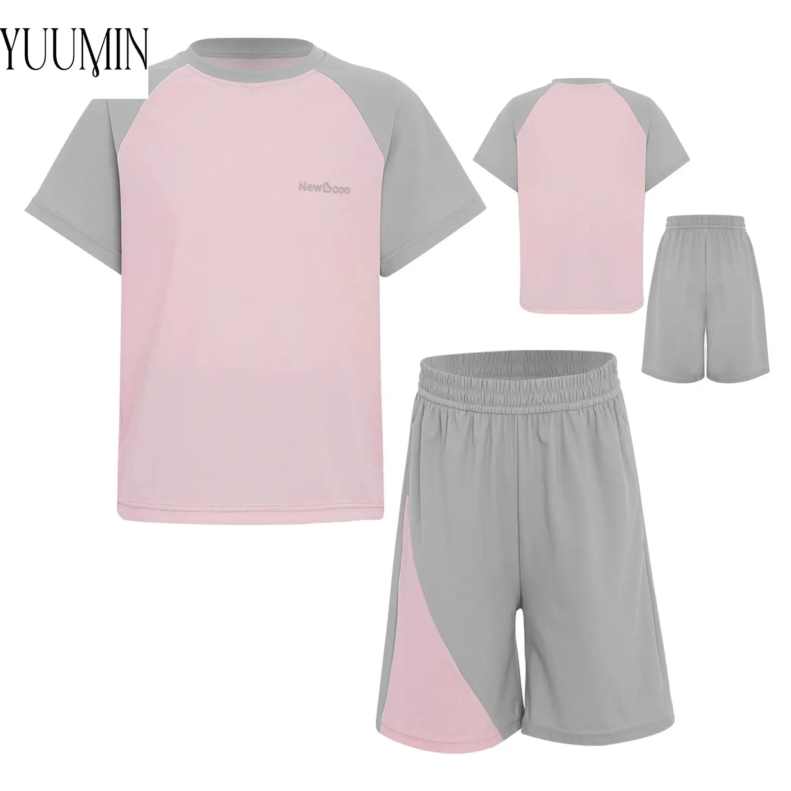 

Kids Boys Girls Quick-Drying Sports Suit Unisex Children Tracksuit Short Sleeve T-shirt with Shorts for Gym Running Workout