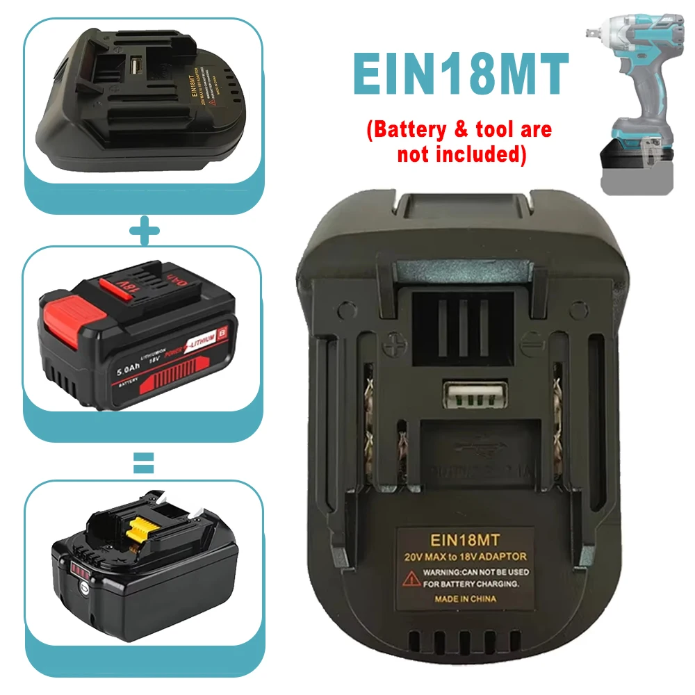

EIN18MT Battery Adapter for Einhell 18V Li-ion Battery with USB Convert to for Makita 18V Li-ion Battery Power Tools