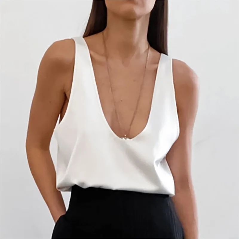 2026 Summer French Camis Vest Tops Top Woman Women's Clothing Simple Style Elegant Temperament Loose Trendy Solid Color V-link