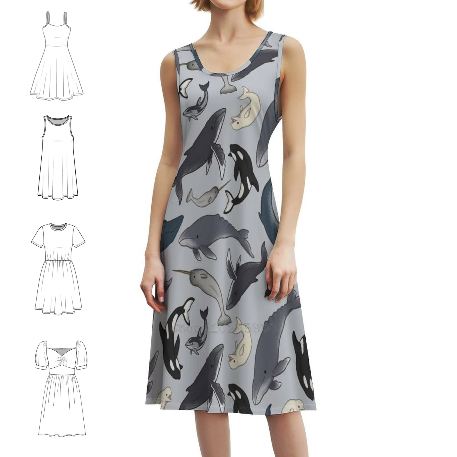 الحيتان نمط Preppy فستان قصير للنساء ألف خط فضفاض صالح فستان يوم غير رسمي الحيتان الحوت دولفين الحumpback Sei Orca ملابس امرأة #1