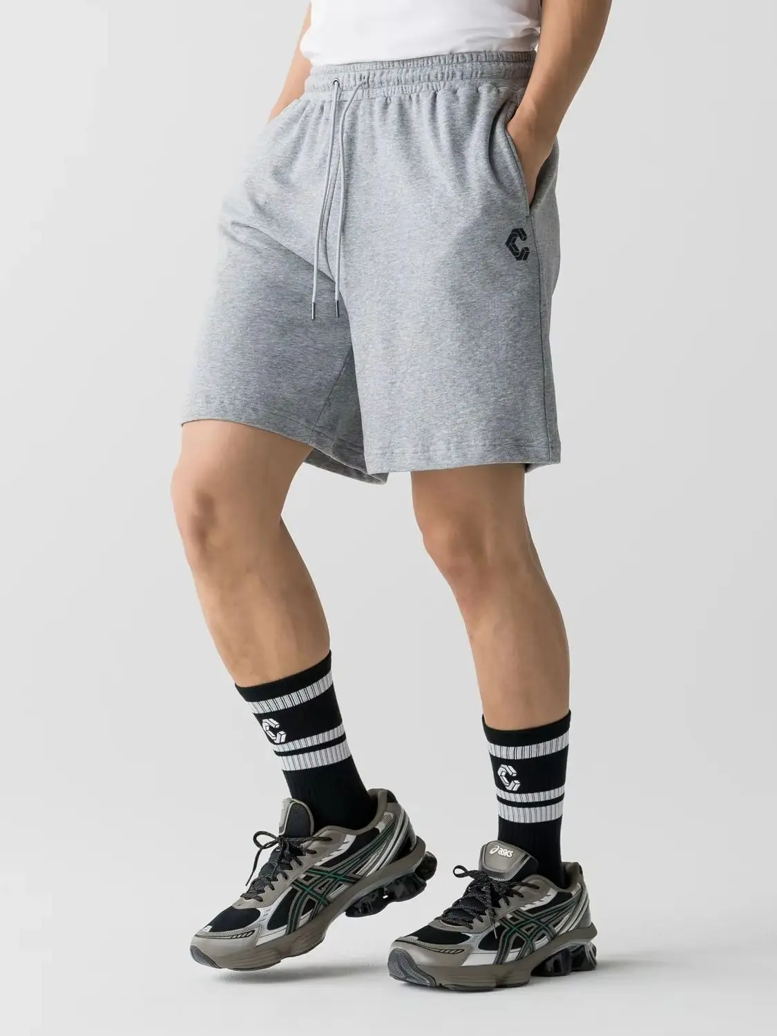 Men Heather Grey Sweat Shorts CRONOS Drawstring Casual Loose Gym Running Short Pants Workout Sports Shorts Japanese Streetwear